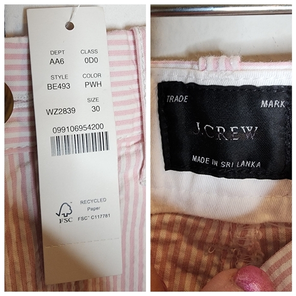 NWT J. Crew Pink White Stripe 7" stretch Seersucker Shorts Men's Size 30 - Picture 15 of 16